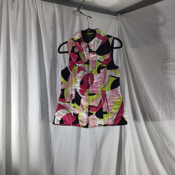 Etcetera Puffy 100% Silk Multi Colored Vest Size 8 - Picture 9 of 13